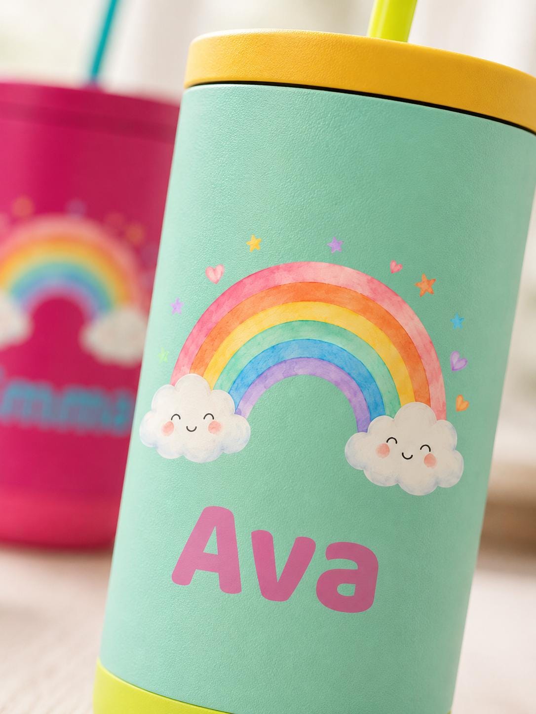 Rainbow Water Bottle for Girls, Kids Tumbler with Name, Back to School Cup, Personalized Toddler Girl Gift, Kindergarten Cup