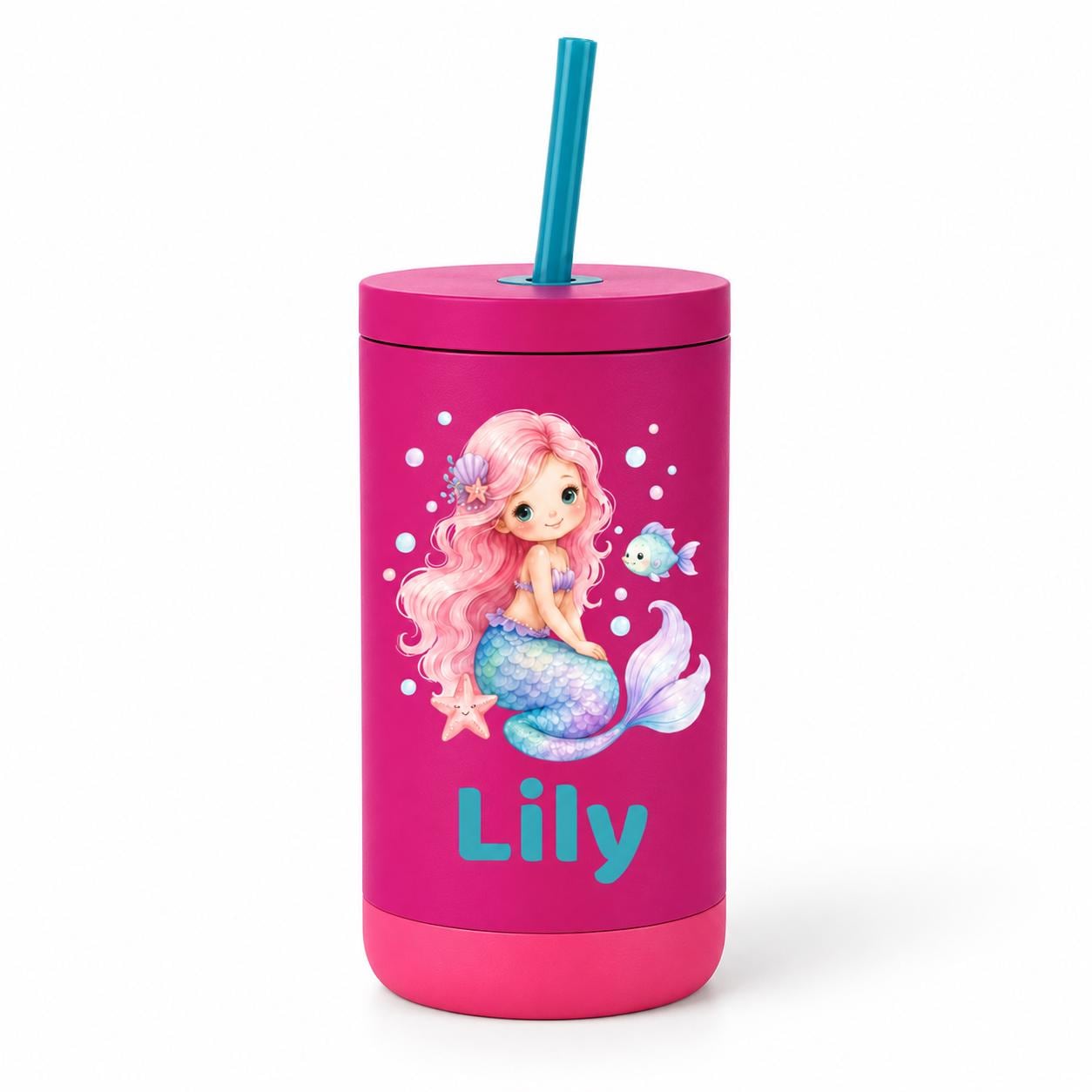 Mermaid Water Bottle for Girls, Kids Tumbler with Name, Back to School Cup, Personalized Toddler Girl Gift, Kindergarten Cup