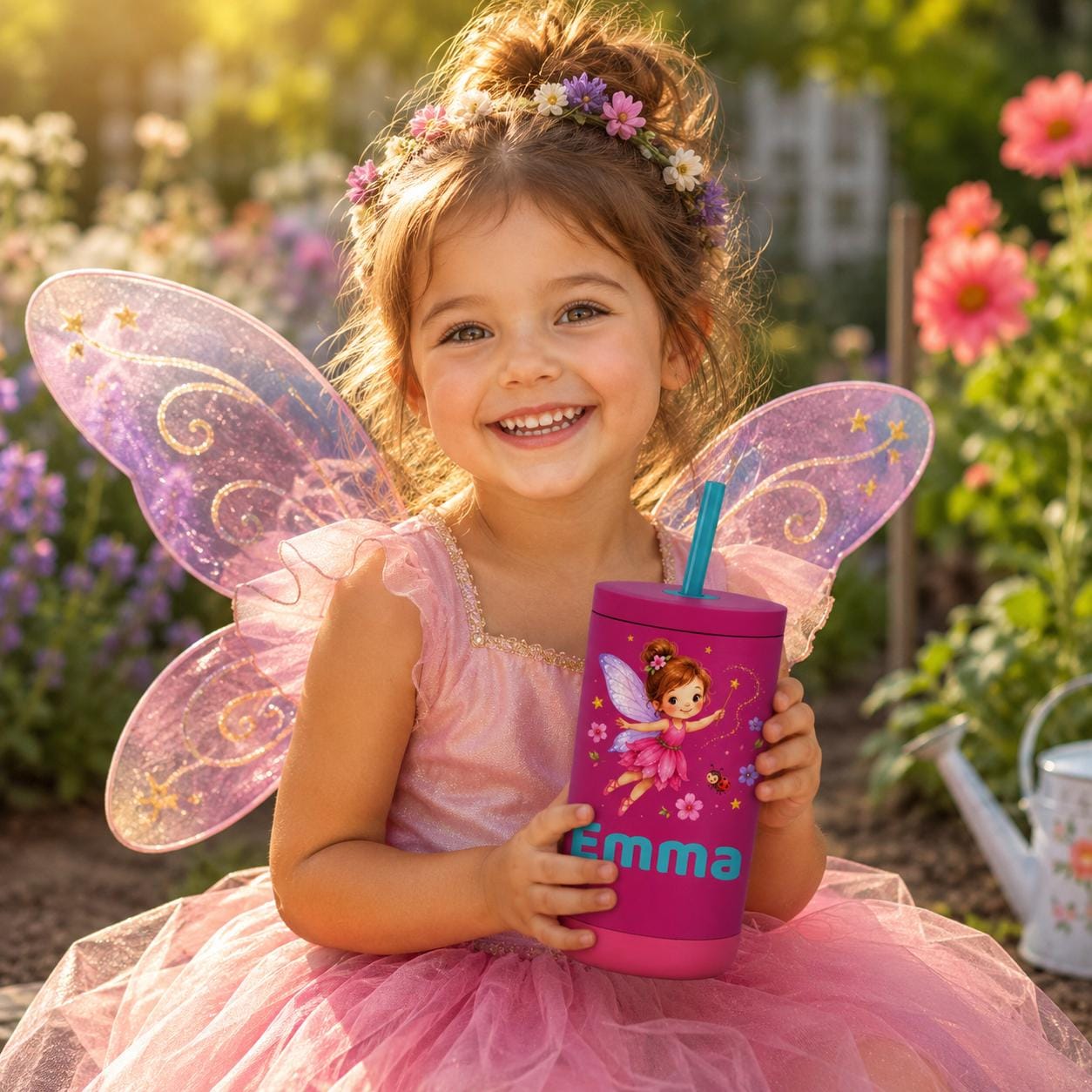 Fairy Water Bottle for Girls, Kids Tumbler with Name, Back to School Cup, Personalized Toddler Girl Gift, Kindergarten Cup