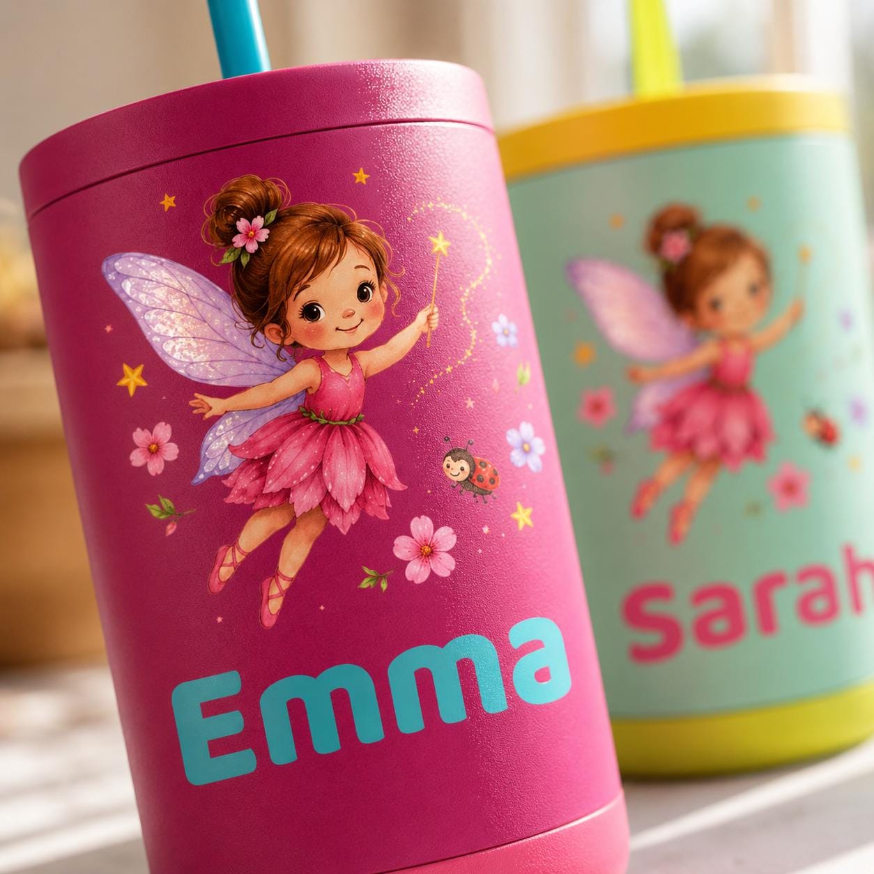 Fairy Water Bottle for Girls, Kids Tumbler with Name, Back to School Cup, Personalized Toddler Girl Gift, Kindergarten Cup