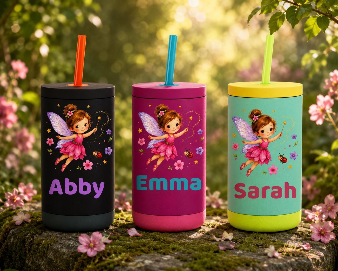 Fairy Water Bottle for Girls, Kids Tumbler with Name, Back to School Cup, Personalized Toddler Girl Gift, Kindergarten Cup