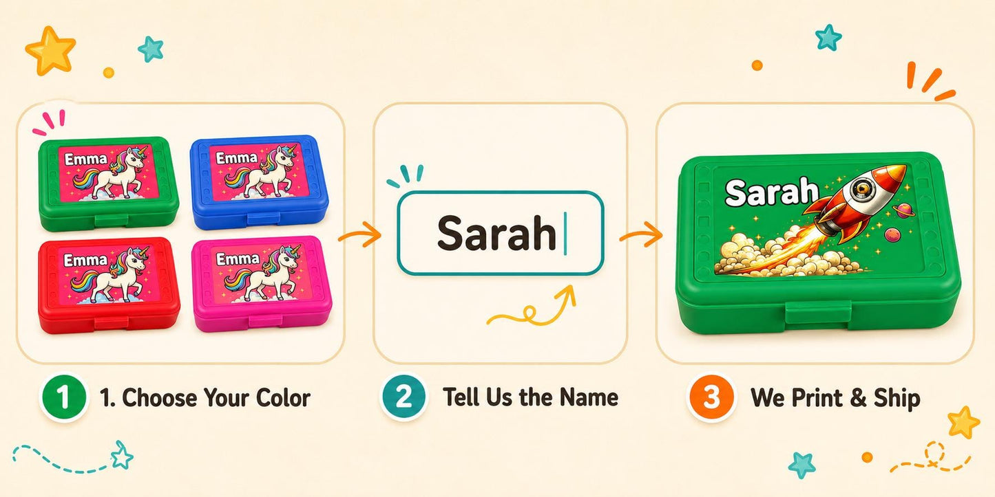 Personalized Rainbow Pencil Box, Custom Name Pencil Case, Back to School Girl, Preschool Supply Box, Choose Your Name Color