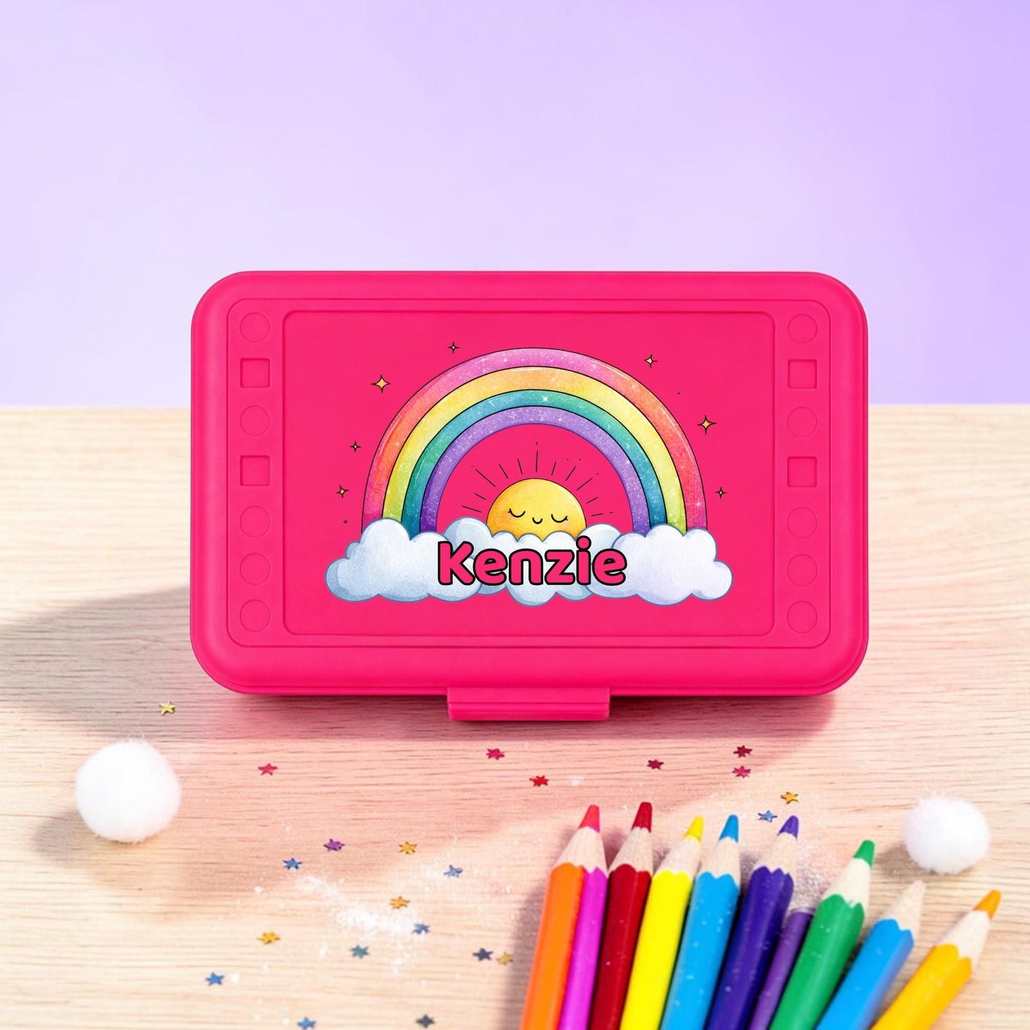 Personalized Rainbow Pencil Box, Custom Name Pencil Case, Back to School Girl, Preschool Supply Box, Choose Your Name Color