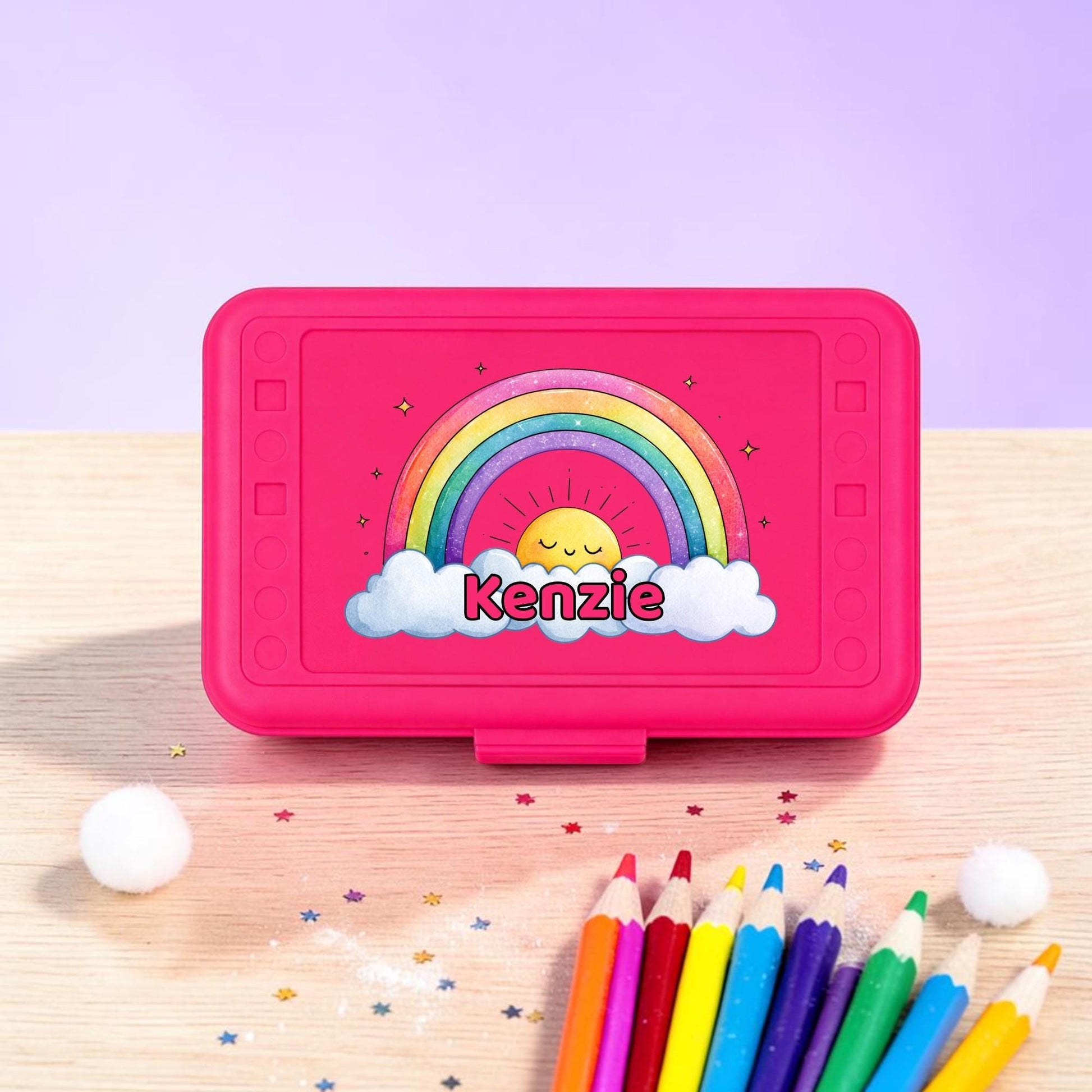 Personalized Rainbow Pencil Box, Custom Name Pencil Case, Back to School Girl, Preschool Supply Box, Choose Your Name Color