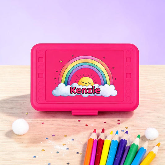 Personalized Rainbow Pencil Box, Custom Name Pencil Case, Back to School Girl, Preschool Supply Box, Choose Your Name Color