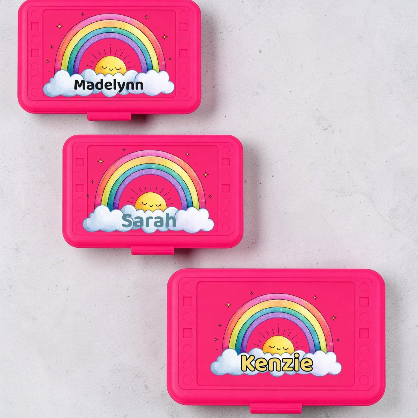 Personalized Rainbow Pencil Box, Custom Name Pencil Case, Back to School Girl, Preschool Supply Box, Choose Your Name Color