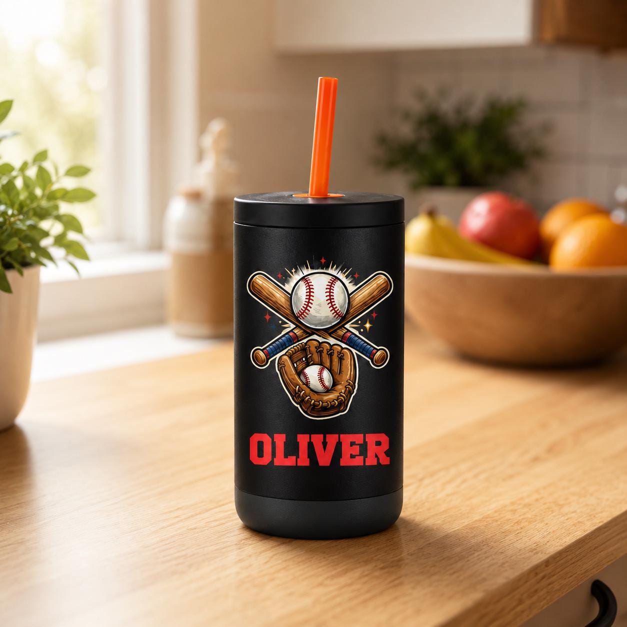 Personalized Baseball Tumbler for Kids | Custom Name Kids Cup with Straw | Toddler Sports Water Bottle | Boys Girls Gift | Back to School