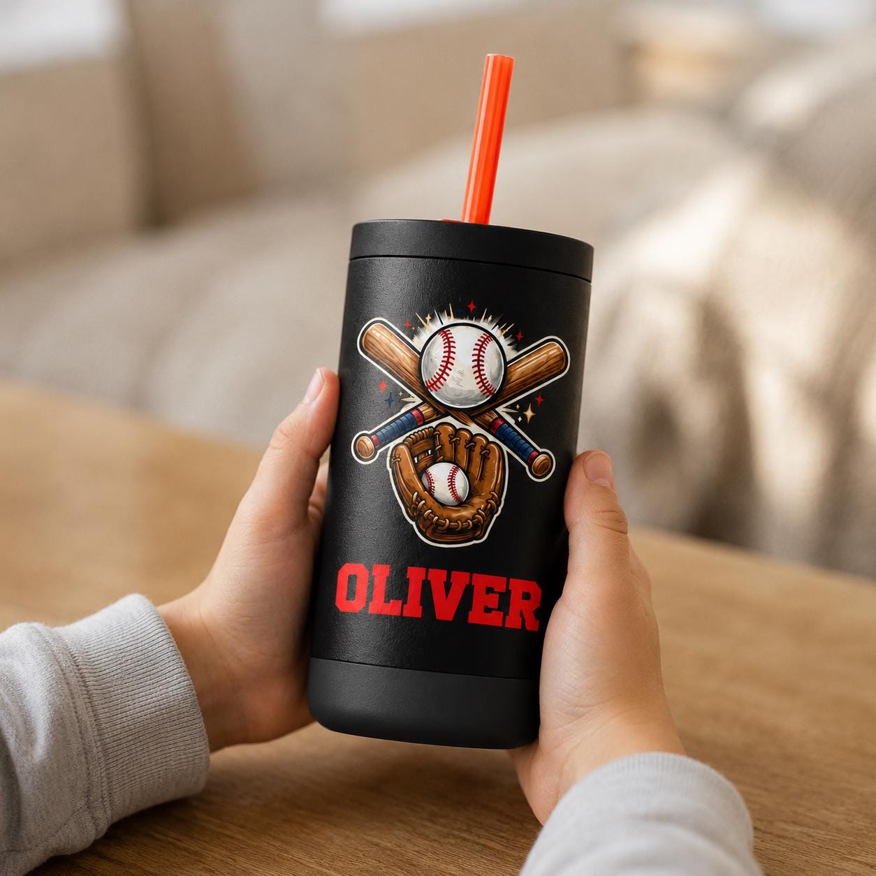 Personalized Baseball Tumbler for Kids | Custom Name Kids Cup with Straw | Toddler Sports Water Bottle | Boys Girls Gift | Back to School