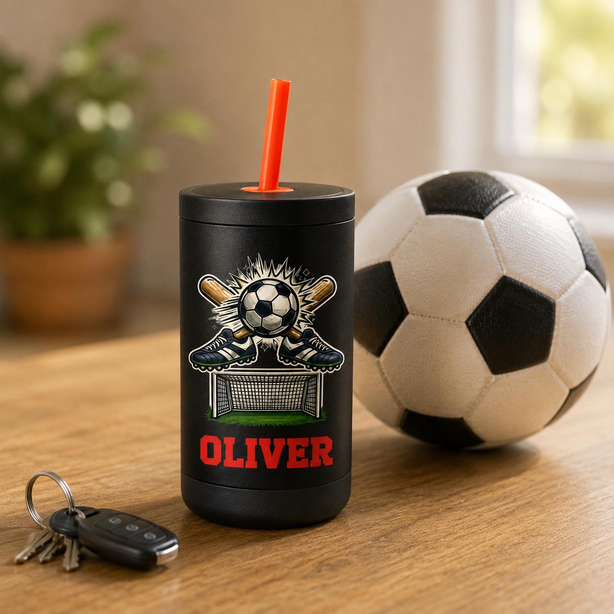 Personalized Soccer Tumbler for Kids | Custom Name Kids Cup with Straw | Toddler Sports Water Bottle | Boys Girls Gift | Back to School