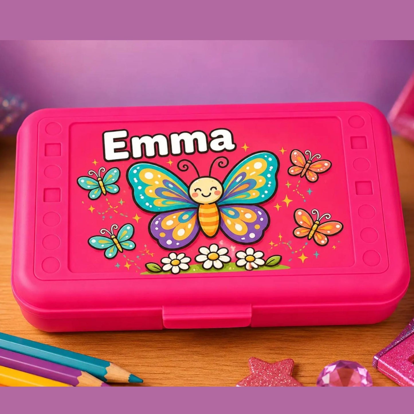 Personalized Butterfly Pencil Box,Custom Name School Supply Box for Kids,Kindergarten Boy Back to School Gift Butterfly Pencil Case, Art Box