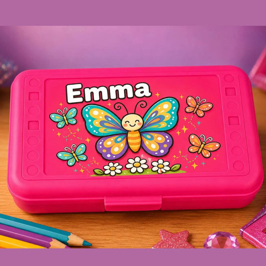 Personalized Butterfly Pencil Box,Custom Name School Supply Box for Kids,Kindergarten Boy Back to School Gift Butterfly Pencil Case, Art Box