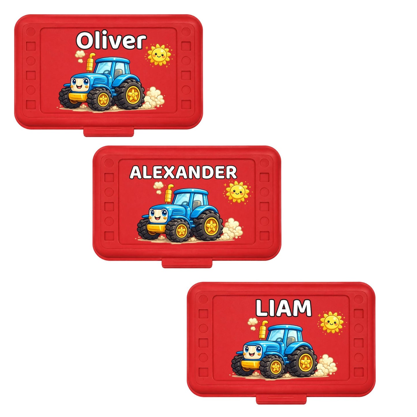 Red Tractor Pencil Box Personalized, Custom Name School Box for Boys, Farm Toddler Gift, Preschool Supply Case, Blue Tractor UV Printed