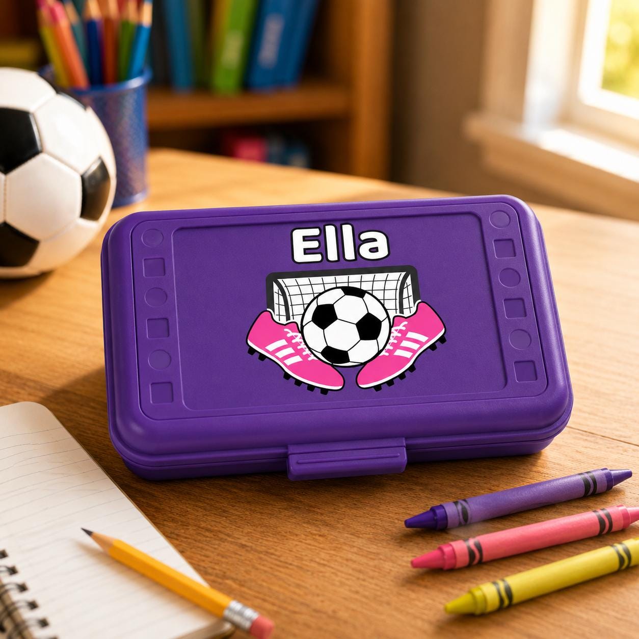 Personalized Soccer Pencil Box for Girls, Custom Name School Box, Soccer Girl Gift, Pink Back to School Supply Case, UV Printed