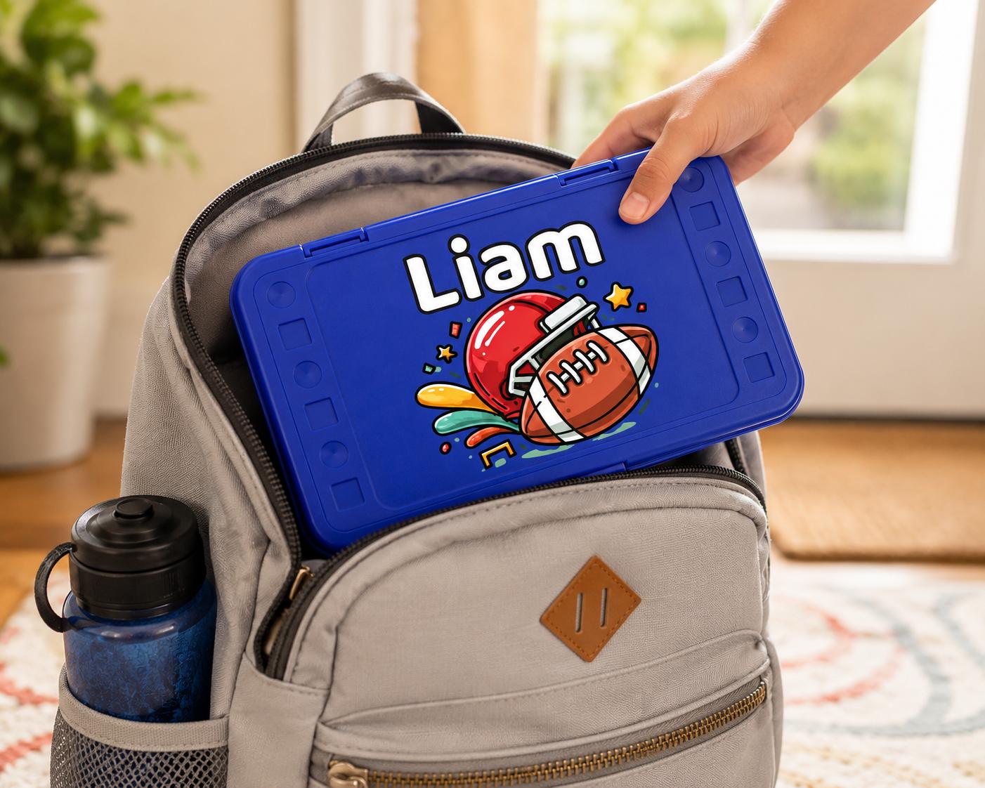 Personalized Football Pencil Box for Boys, Custom Name School Supply Box, Back to School Gift, Kids Football Gift, Kindergarten Pencil Case