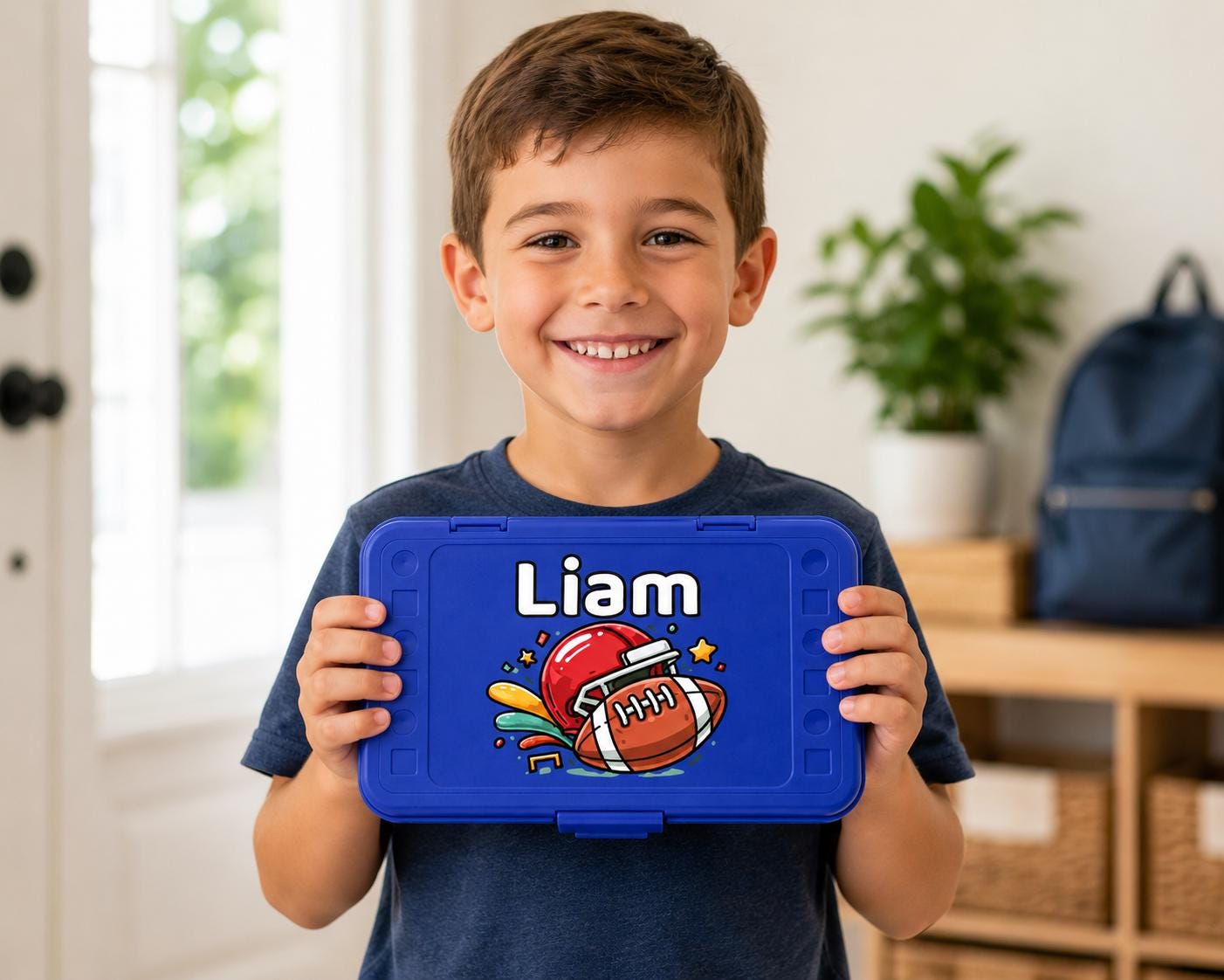Personalized Football Pencil Box for Boys, Custom Name School Supply Box, Back to School Gift, Kids Football Gift, Kindergarten Pencil Case