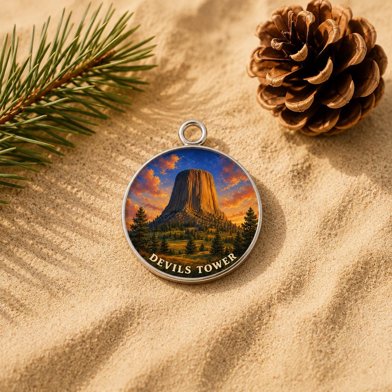 Devils Tower Keychain, National Monument Charm Keychain, Personalized Engraved Gift, Wyoming Souvenir, Adventure Travel Gift