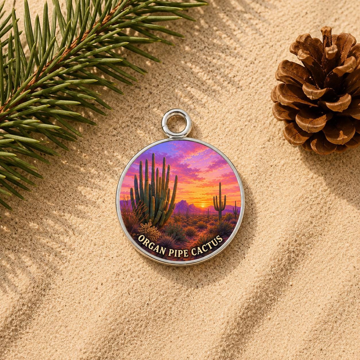 Organ Pipe Cactus Keychain, National Monument Charm Keychain, Personalized Engraved Gift, Arizona Desert Souvenir, Adventure Gift