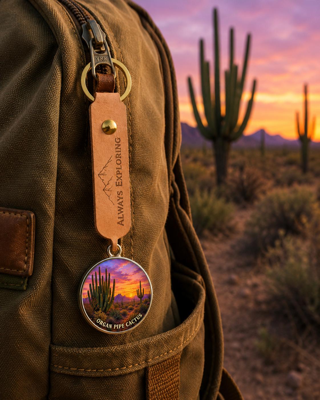 Organ Pipe Cactus Keychain, National Monument Charm Keychain, Personalized Engraved Gift, Arizona Desert Souvenir, Adventure Gift