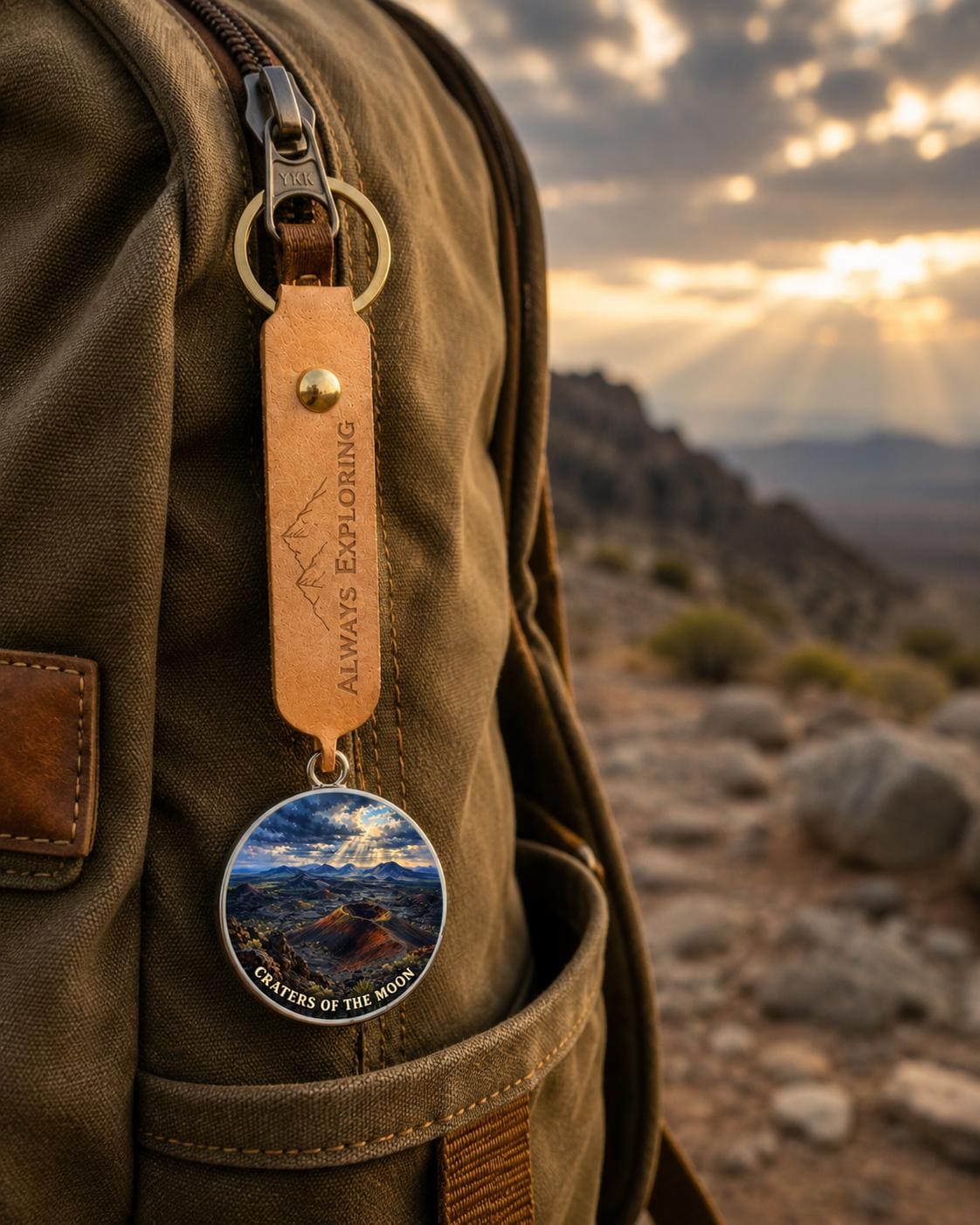 Craters of the Moon Keychain, National Monument Charm Keychain, Personalized Engraved Gift, Idaho Souvenir, Adventure Travel Gift