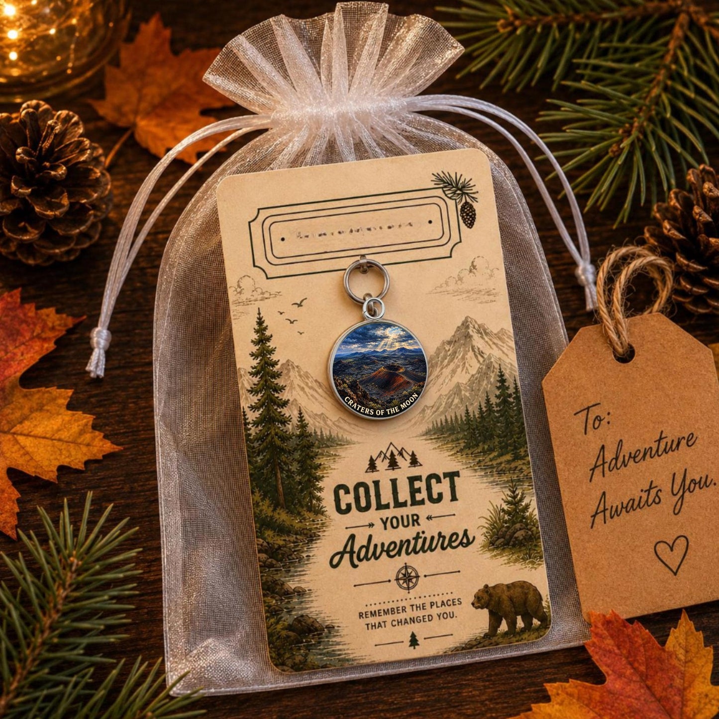 Craters of the Moon Keychain, National Monument Charm Keychain, Personalized Engraved Gift, Idaho Souvenir, Adventure Travel Gift
