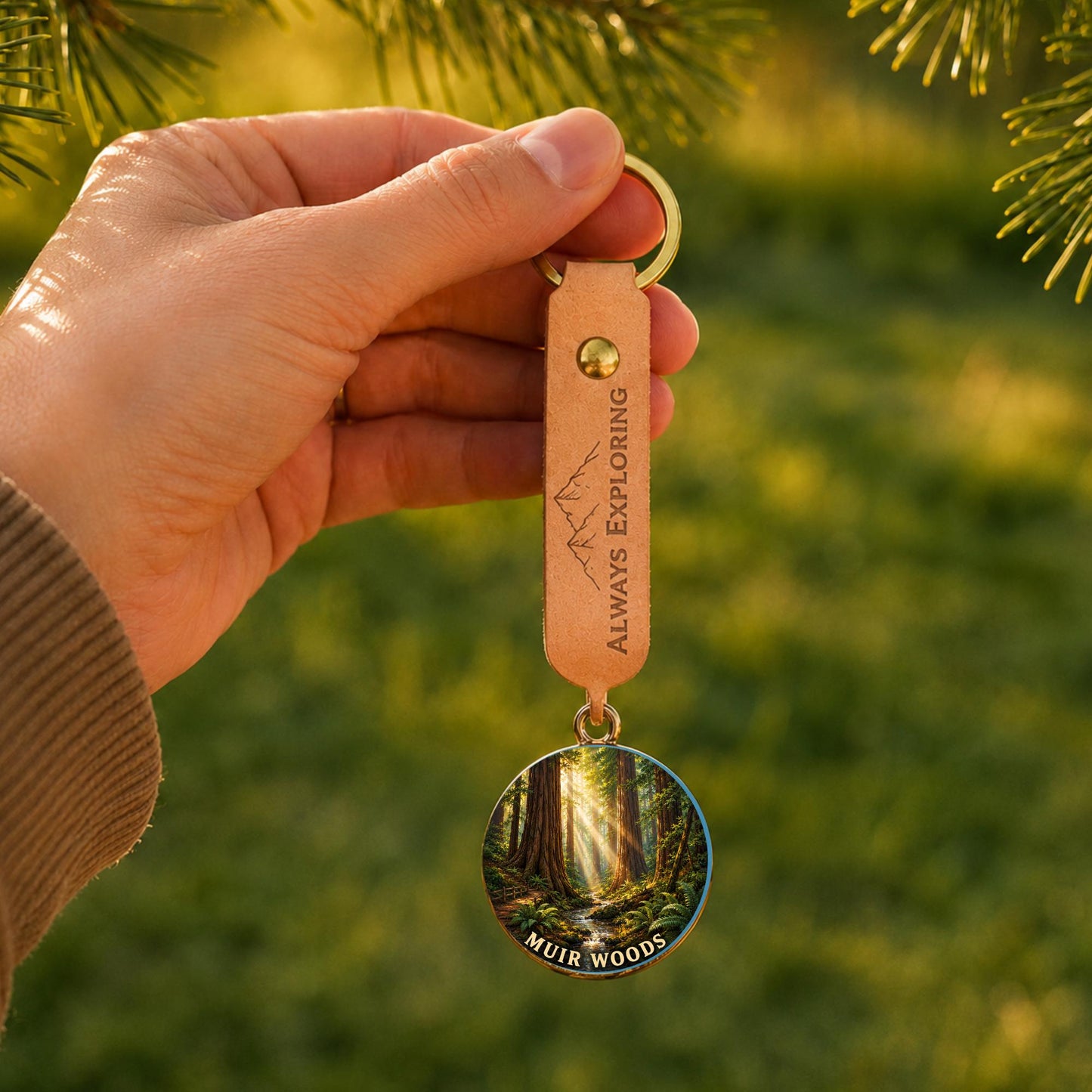Muir Woods Keychain, National Monument Charm Keychain, Personalized Engraved Gift, California Redwood Souvenir, Adventure Gift