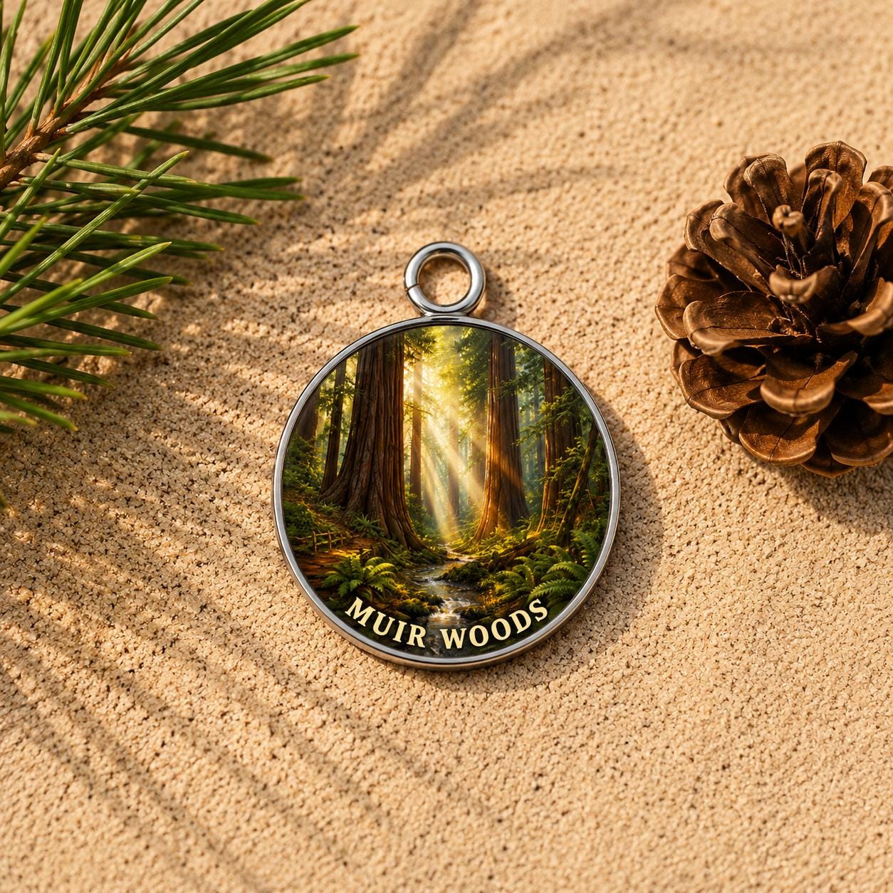 Muir Woods Keychain, National Monument Charm Keychain, Personalized Engraved Gift, California Redwood Souvenir, Adventure Gift