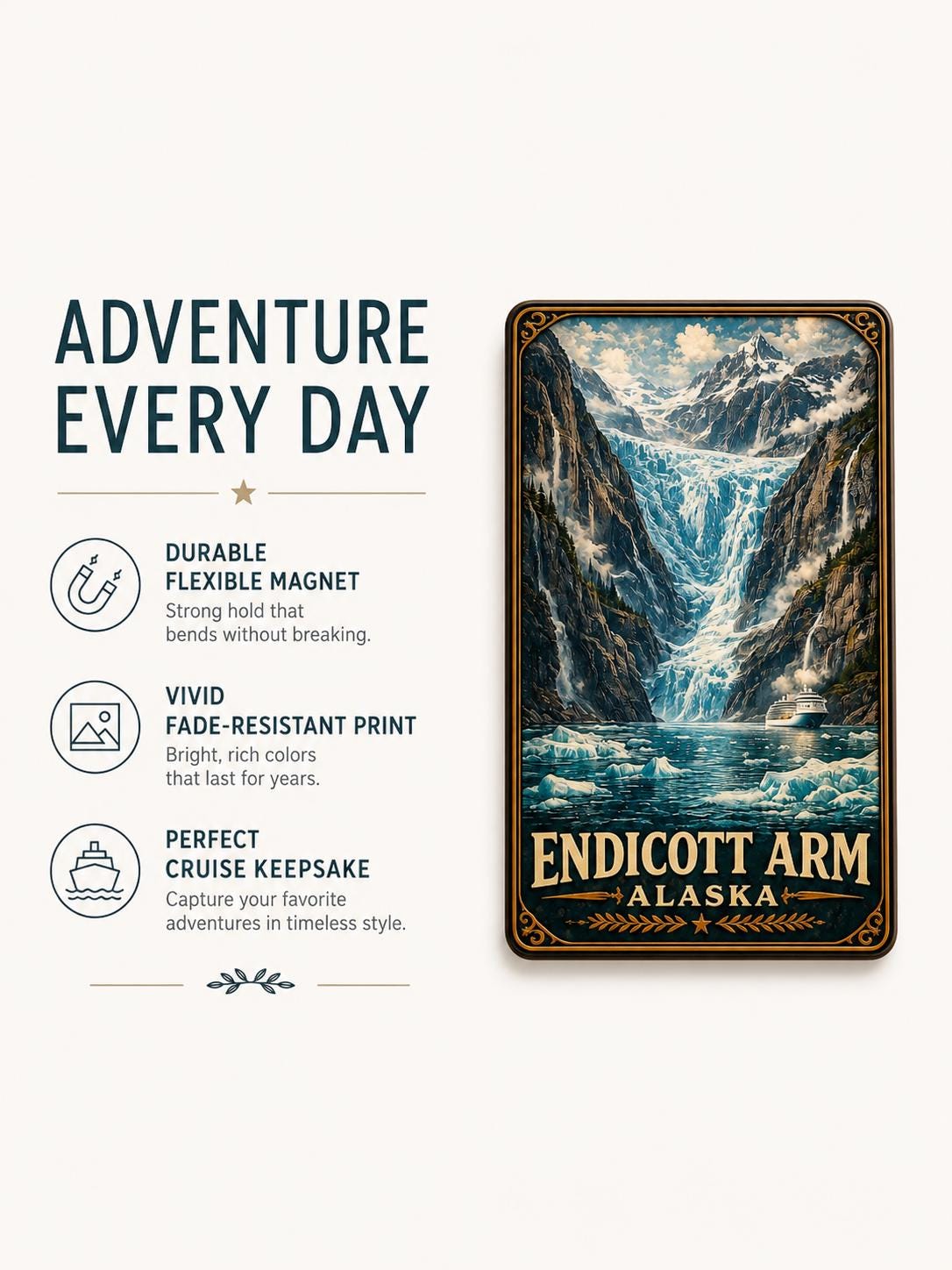 Endicott Arm Alaska Cruise Magnet, Vintage Travel Poster Magnet, Alaska Souvenir,Cruise Ship Door Magnet, Endicott Glacier, WPA Style Magnet