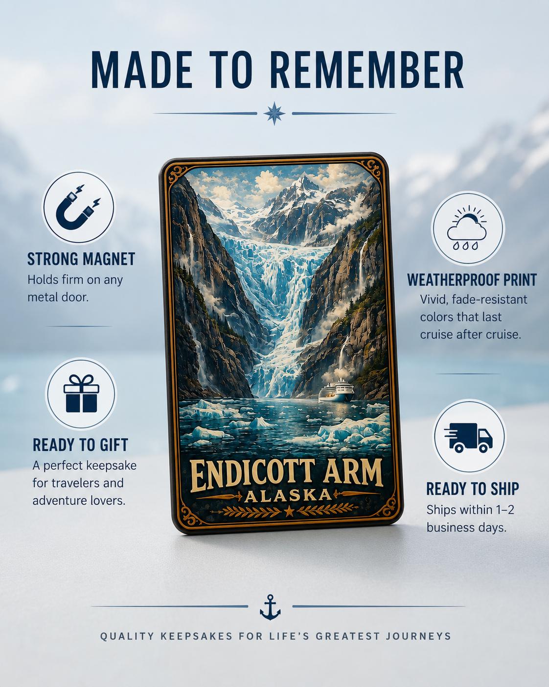 Endicott Arm Alaska Cruise Magnet, Vintage Travel Poster Magnet, Alaska Souvenir,Cruise Ship Door Magnet, Endicott Glacier, WPA Style Magnet