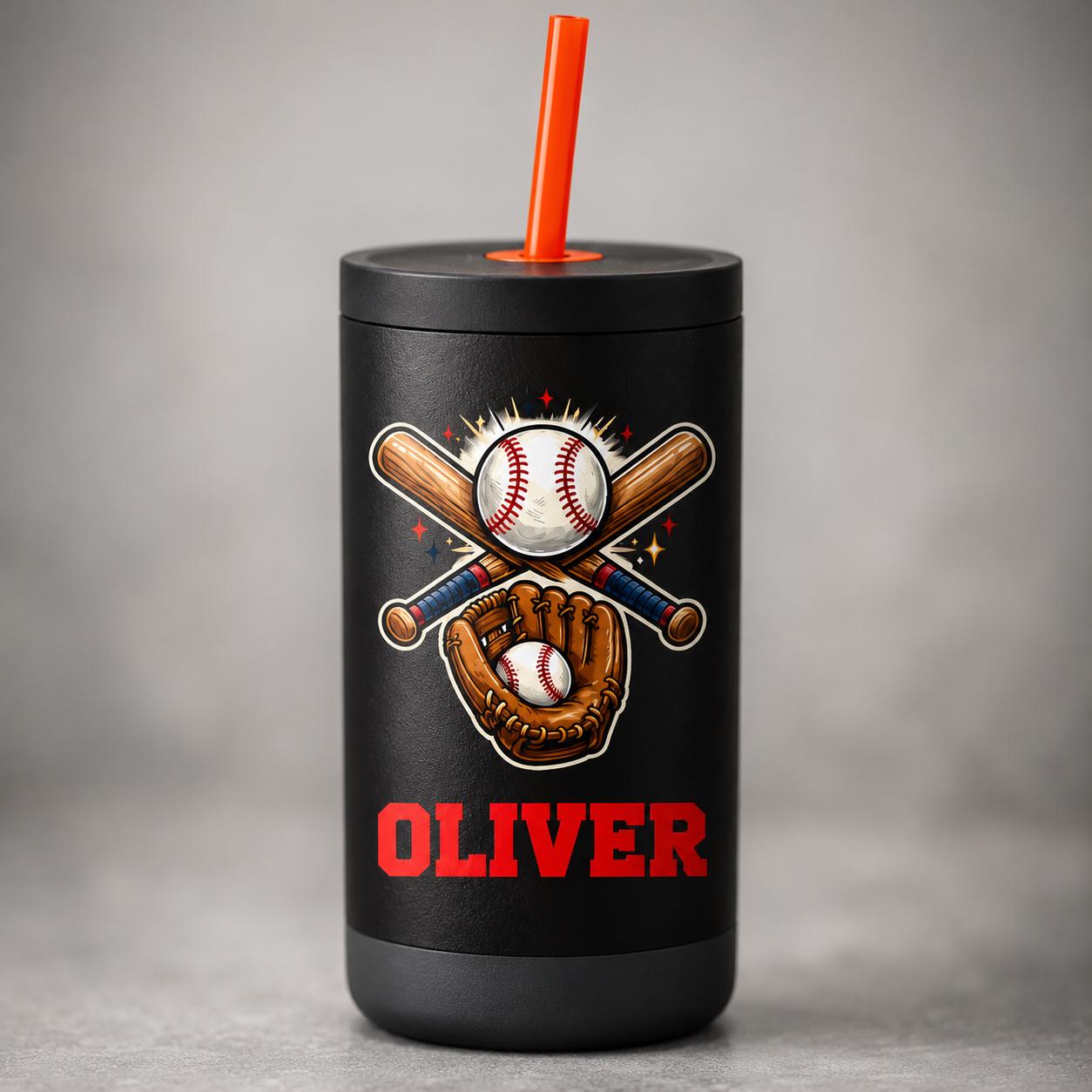 Personalized Baseball Tumbler for Kids | Custom Name Kids Cup with Straw | Toddler Sports Water Bottle | Boys Girls Gift | Back to School