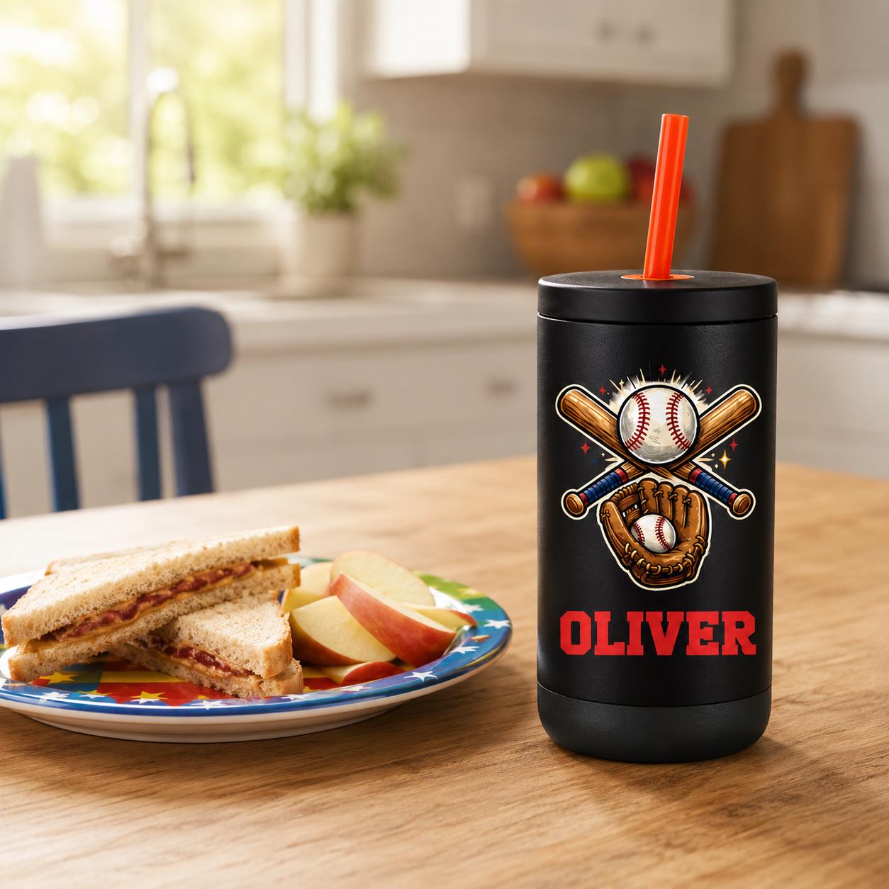 Personalized Baseball Tumbler for Kids | Custom Name Kids Cup with Straw | Toddler Sports Water Bottle | Boys Girls Gift | Back to School