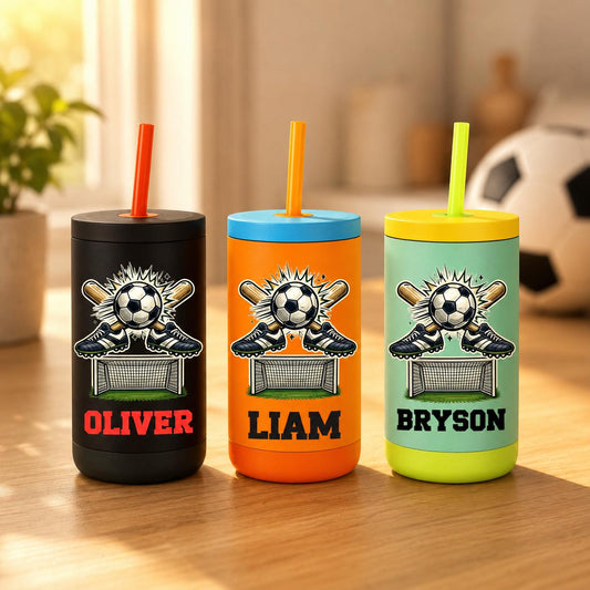 Personalized Soccer Tumbler for Kids | Custom Name Kids Cup with Straw | Toddler Sports Water Bottle | Boys Girls Gift | Back to School
