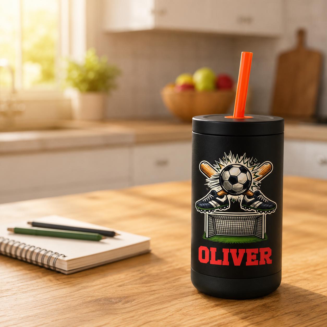 Personalized Soccer Tumbler for Kids | Custom Name Kids Cup with Straw | Toddler Sports Water Bottle | Boys Girls Gift | Back to School