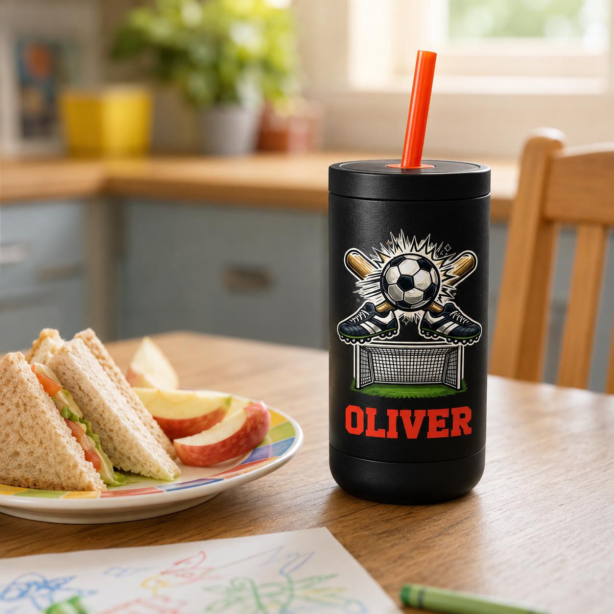 Personalized Soccer Tumbler for Kids | Custom Name Kids Cup with Straw | Toddler Sports Water Bottle | Boys Girls Gift | Back to School