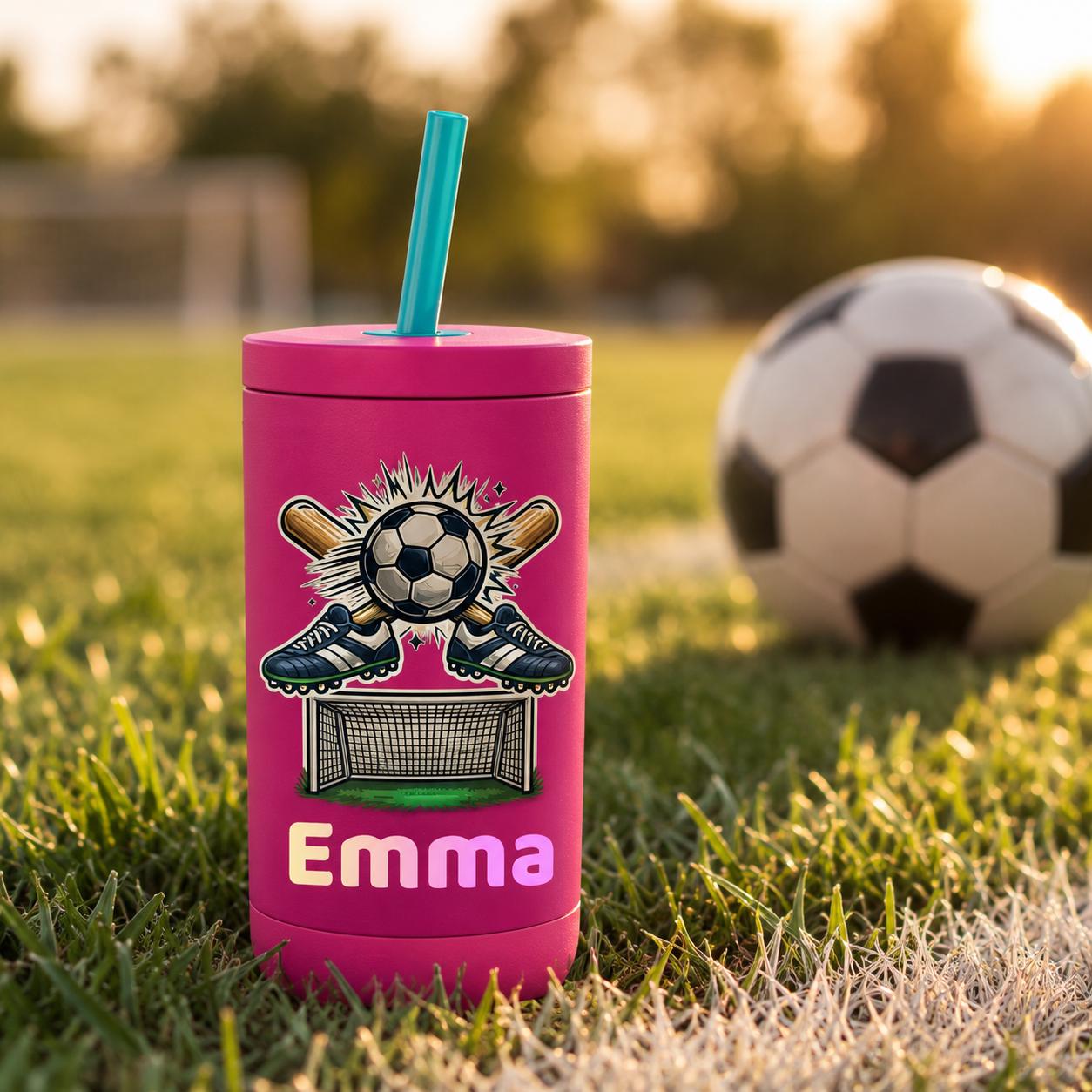 Personalized Soccer Tumbler for Kids | Custom Name Kids Cup with Straw | Toddler Sports Water Bottle | Boys Girls Gift | Back to School