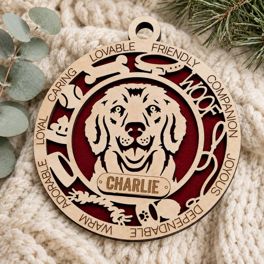 Personalized Golden Retriever Ornament, Custom Dog Christmas Ornament, Golden Retriever Name Ornament, Dog Lover Gift, Pet Ornament, Golden