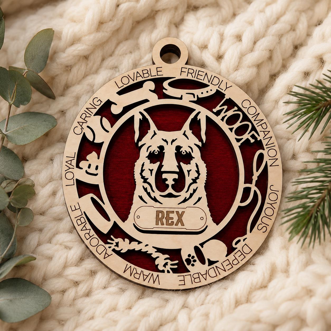 Personalized German Shepherd Ornament, Custom Dog Christmas Ornament, German Shepherd Name Ornament, Dog Lover Gift, Pet Ornament, GSD Gift
