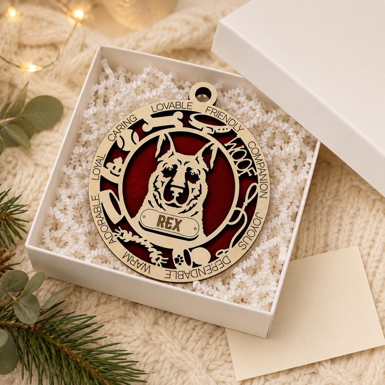 Personalized German Shepherd Ornament, Custom Dog Christmas Ornament, German Shepherd Name Ornament, Dog Lover Gift, Pet Ornament, GSD Gift