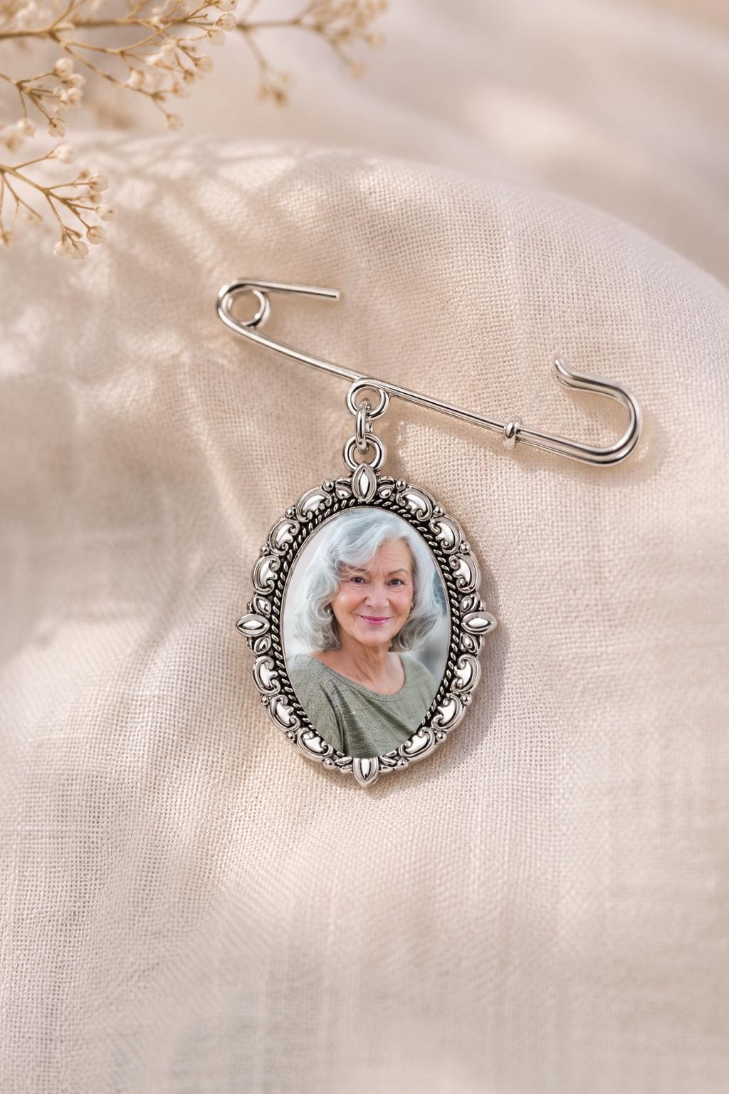 In Memory of Bouquet Charm | Memorial Wedding Photo Pin | Loss of Loved One Bridal Gift