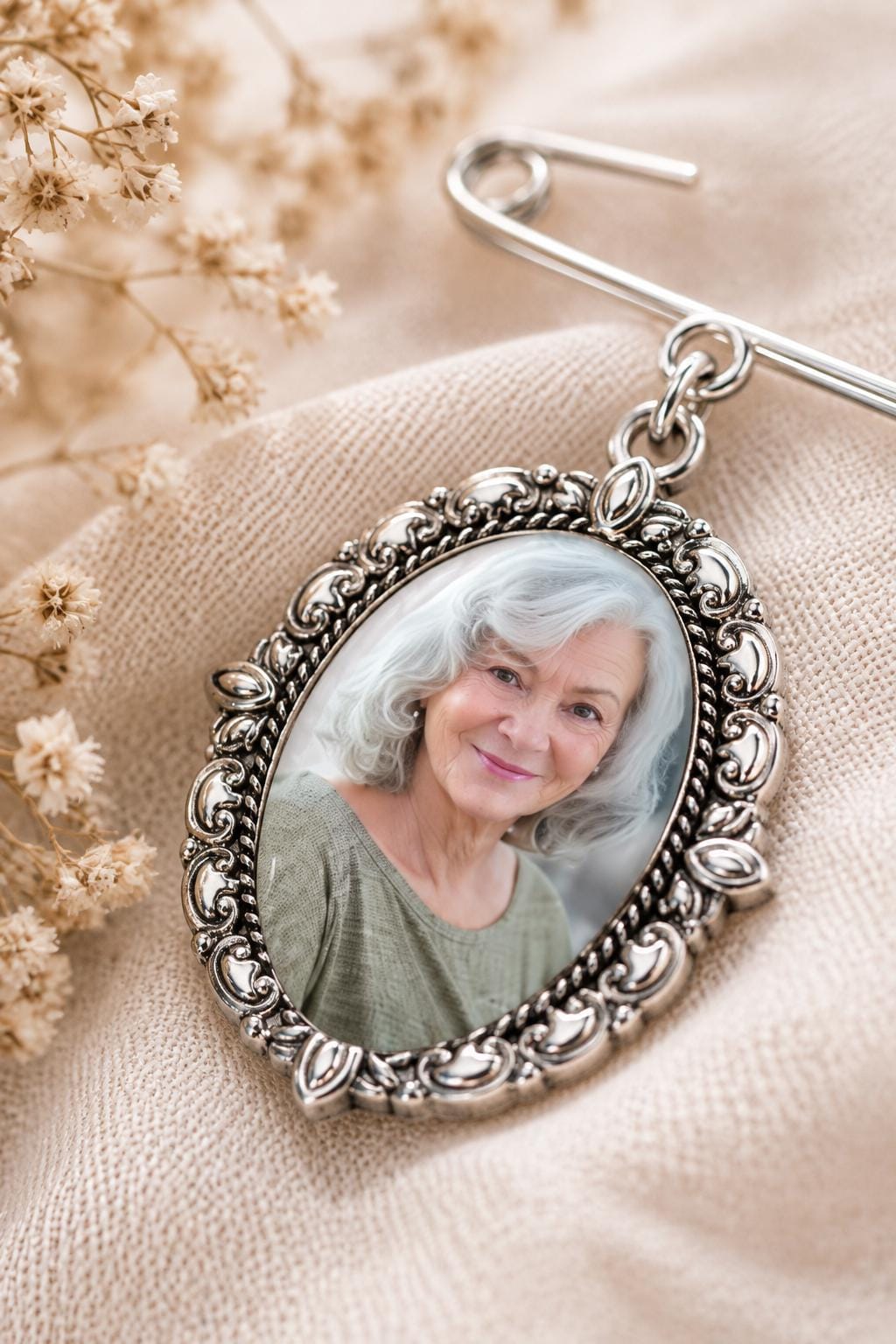 In Memory of Bouquet Charm | Memorial Wedding Photo Pin | Loss of Loved One Bridal Gift