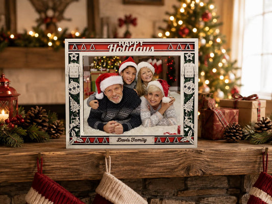Personalized Christmas Photo Frame, Engraved Wood Family Keepsake, Custom Family Christmas Gift, Holiday Photo Frame, Grandparents Gift