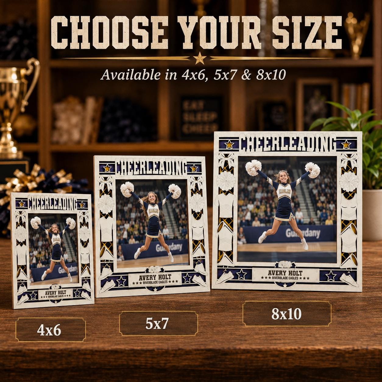 Personalized Cheerleading Picture Frame, Custom Wood Cheer Gift, Cheerleader Frame, Cheer Coach Gift, Cheer Team Gift, Senior Night Gift