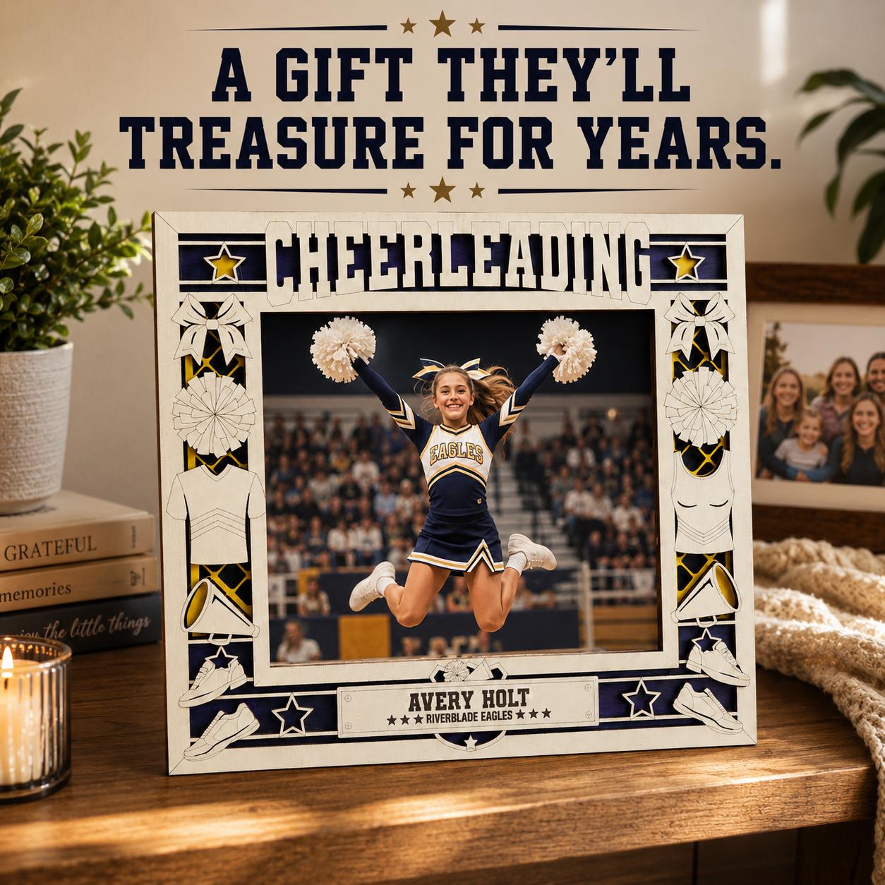 Personalized Cheerleading Picture Frame, Custom Wood Cheer Gift, Cheerleader Frame, Cheer Coach Gift, Cheer Team Gift, Senior Night Gift