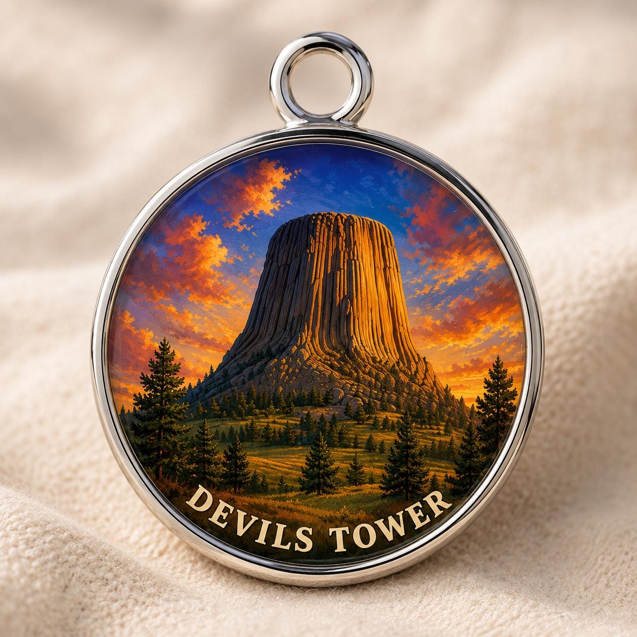 Devils Tower Keychain, National Monument Charm Keychain, Personalized Engraved Gift, Wyoming Souvenir, Adventure Travel Gift