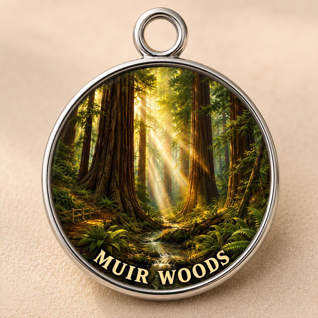 Muir Woods Keychain, National Monument Charm Keychain, Personalized Engraved Gift, California Redwood Souvenir, Adventure Gift
