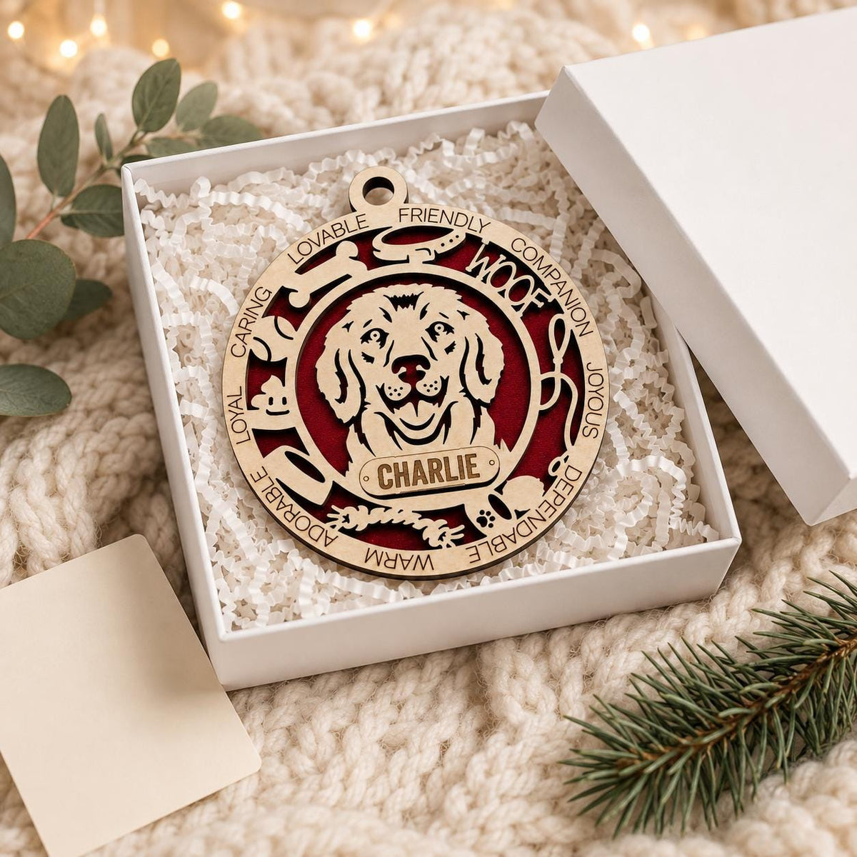 Personalized Golden Retriever Ornament, Custom Dog Christmas Ornament, Golden Retriever Name Ornament, Dog Lover Gift, Pet Ornament, Golden