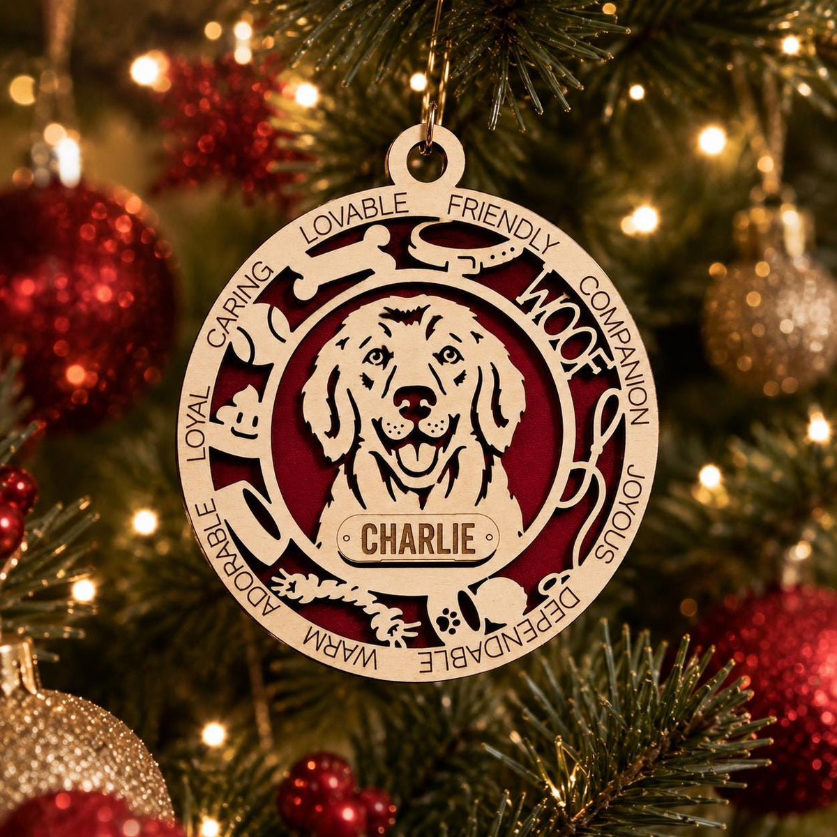 Personalized Golden Retriever Ornament, Custom Dog Christmas Ornament, Golden Retriever Name Ornament, Dog Lover Gift, Pet Ornament, Golden