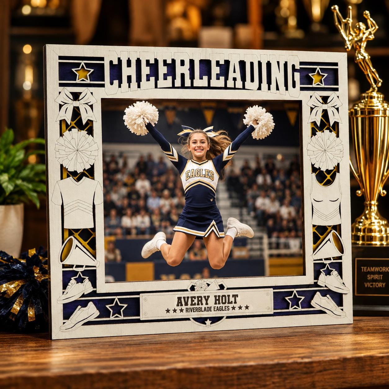 Personalized Cheerleading Picture Frame, Custom Wood Cheer Gift, Cheerleader Frame, Cheer Coach Gift, Cheer Team Gift, Senior Night Gift