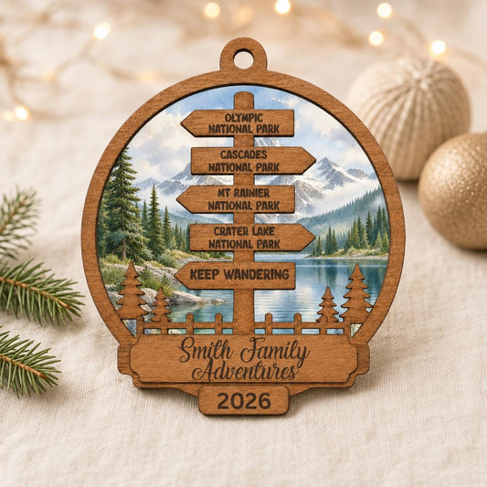 Personalized Travel Signpost Ornament, National Park Family Adventure Keepsake, Destination Christmas Ornament, Traveler Gift, Hiker Gift