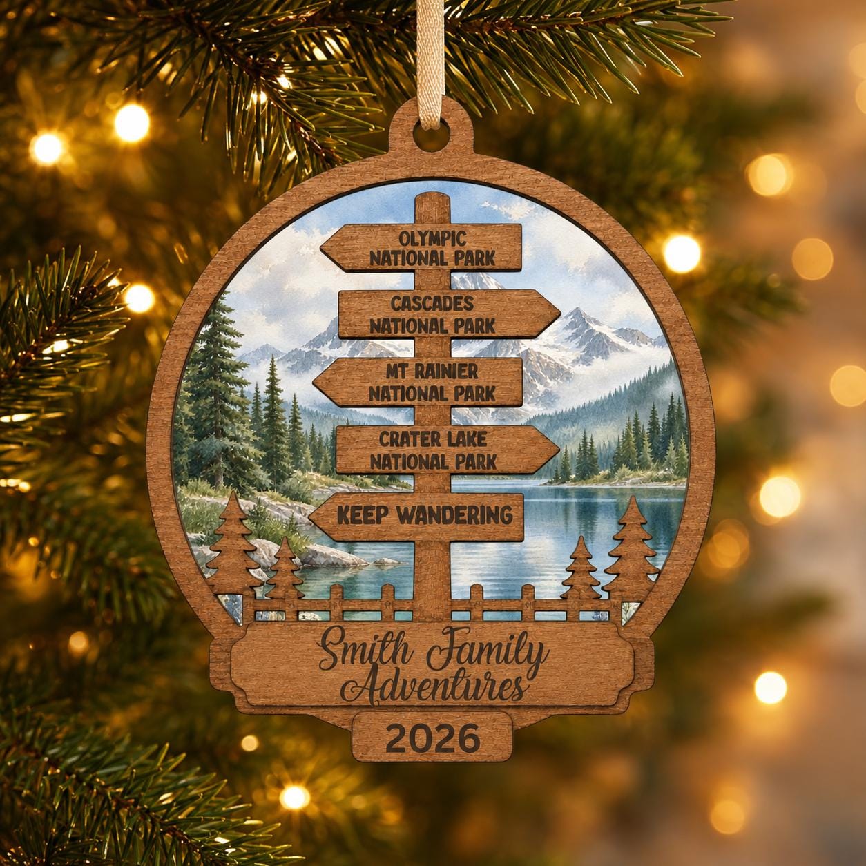 Personalized Travel Signpost Ornament, National Park Family Adventure Keepsake, Destination Christmas Ornament, Traveler Gift, Hiker Gift