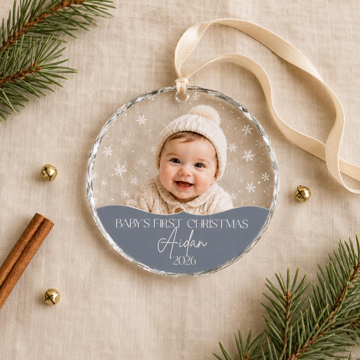 Baby's First Christmas Ornament 2026, Personalized Baby Girl Keepsake with Photo, Clear Acrylic Ornament, New Baby Gift, Baby Shower Gift